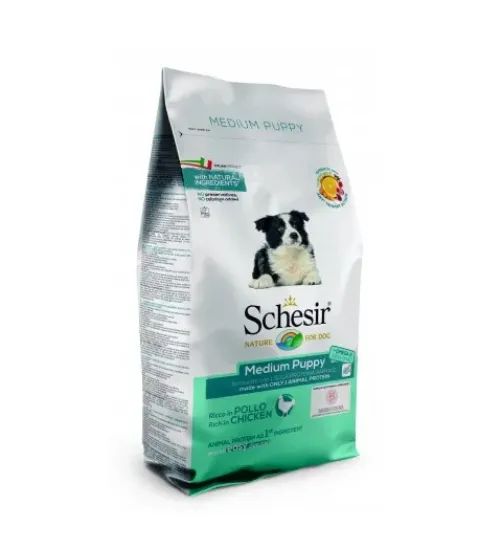 Снимка на Schesir Medium Puppy - Пълноценна суха храна за подрастващи кучета от средни породи с пилешко, 3 кг.