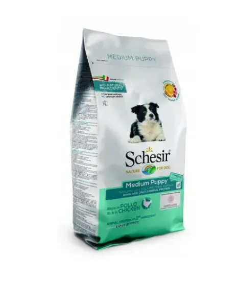 Снимка на Schesir Medium Puppy - Пълноценна суха храна за подрастващи кучета от средни породи с пилешко, 12 кг.