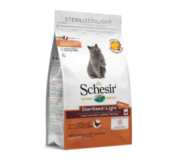 Снимка на Schesir Sterilized & Light - Пълноценна суха храна за израснали котки с прошуто, за кастрирани или с наднормено тегло, 10 кг.