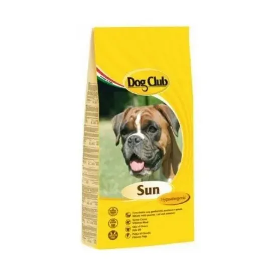 Снимка на Dog Club Sun - Балансирана суха храна за израснали кучета с чувствителна кожа, със скариди, риба треска и картофи, 4 кг.