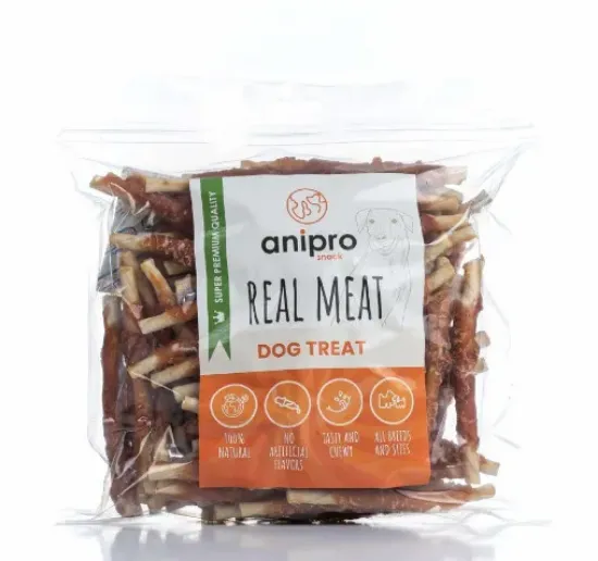 Снимка на Anipro Real Meat - Лакомство за кучета, солети от телешка кожа обвити с пилешко месо 12 см - 1 кг.