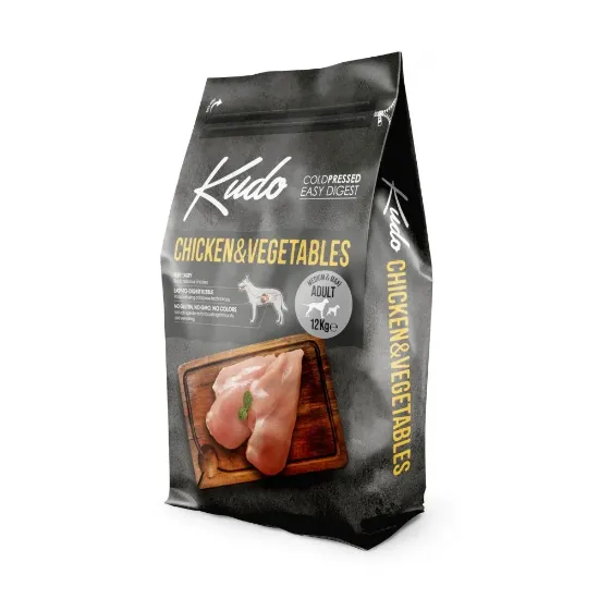 Снимка на Kudo Low Grain Chicken / Vegetables Adult - Пълноценна суха храна за кучета от всички породи над 1 год. с пилешко месо и зеленчуци, 12 кг.