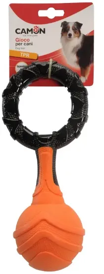 Снимка на Camon dog toy - Играчка за куче TPR двуцветна топка с ринг и пищялка 26 см.