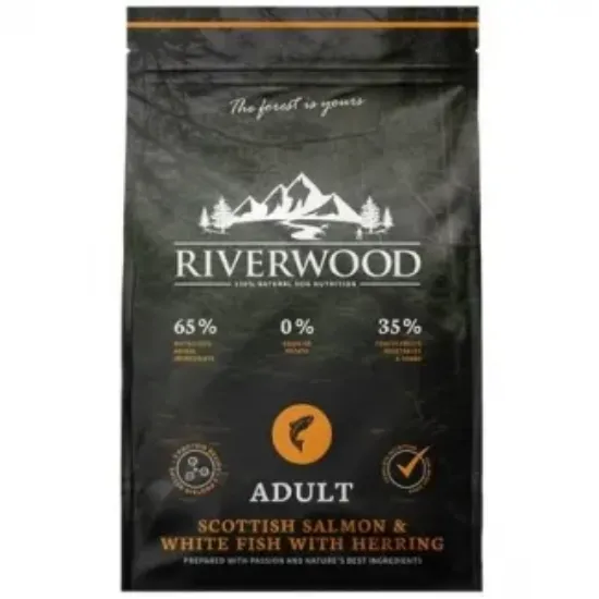 Снимка на Riverwood Adult - Пълноценна суха храна за израснали кучета с проблеми с кожата или козината със сьомга, 12 кг.