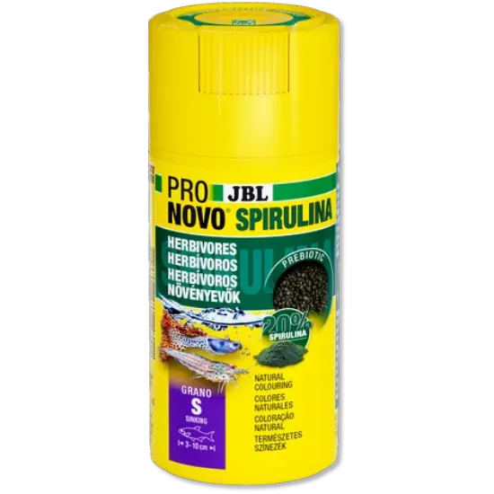 Снимка на JBL PRONOVO SPIRULINA Grano S - Пълноценна зелена гранулирана храна с размер S, за всички аквариумни рибки и скариди от 3-10 см/ 100 мл.