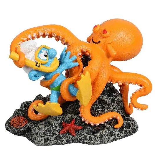 Снимка на Duvo Plus Smurfs - Декорация за аквариуми във форма на октопод, 13,4x7,9x9,8 см.