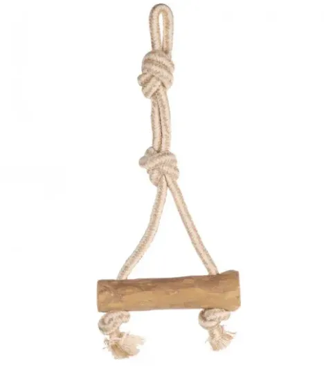 Снимка на Flamingo Stick tug rope - Издръжлива играчка за кучета за дърпане и дъвчене от дърво и памучно въже, 33 см L X 14 см W X 3.5 см H - ∅ 3.5 см