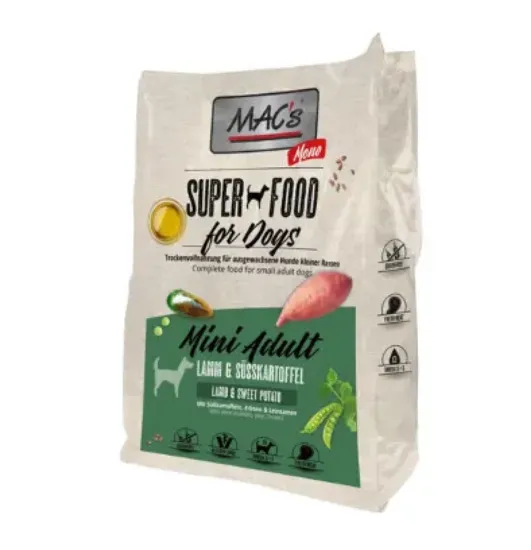 Снимка на MAC's DOG Mono Mini Adult Lamb & Sweet Potato - Пълноценна суха храна за израснали кучета от малки и мини породи с агнешко месо и картофи, 750 гр.