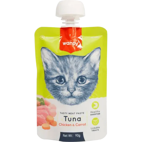 Снимка на Wanpy Tasty Cat - Месна паста за котки с риба тон, пиле и морков , 90 гр./ 2 броя