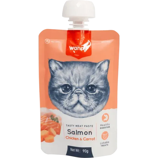 Снимка на Wanpy Tasty Cat - Месна паста за котки със сьомга, пиле и морков , 90 гр./2 броя