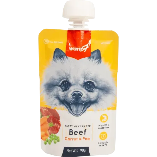Снимка на Wanpy Tasty Dog - Месна паста за кучета с говеждо, морков и грах, 90 гр./2 броя