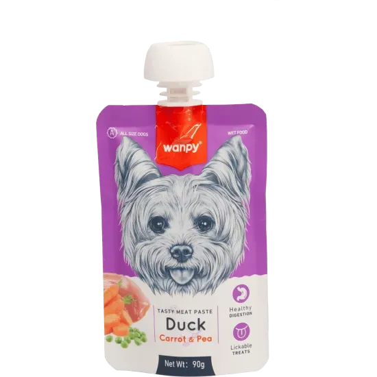 Снимка на Wanpy Tasty Dog - Месна паста за кучета с патица, морков и грах, 90 гр./2 броя