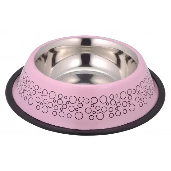 Снимка на Anipro Bubbles No Slip - Метална купа с неплъзгащо дъно за храна и вода за кучета, розозва 33 см, 2000 мл.