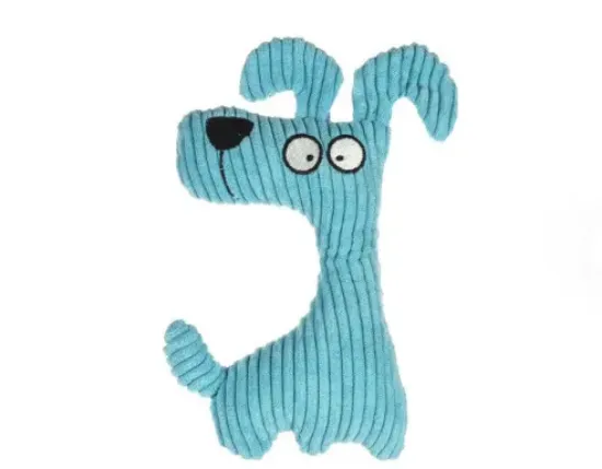 Снимка на Flamingo Toy Pebbles Dog Blue - Играчка за кучета от рипсено кадифе, 14.5 см L X 4.5 см W X 23 см H