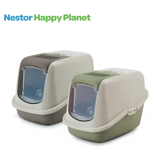 Снимка на Savic - Закрита котешка тоалетна Nestor Happy Planet 56x39x38.5 см, мока/сиво