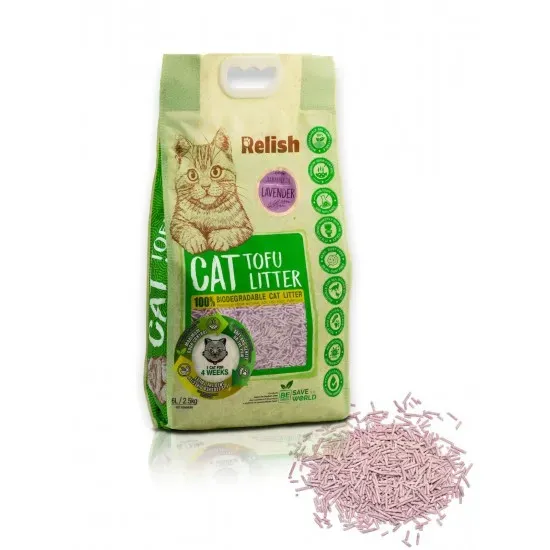 Снимка на Relish Cat Tofu Litter - Биоразградима котешка постелка тофу с аромат на лавандула 6 л./ 2.5 кг.