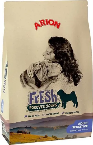Снимка на Arion Fresh AD Sensitive - Пълноценна суха храна за израснали кучета с чувствителна храносмилателна система, 12 кг.