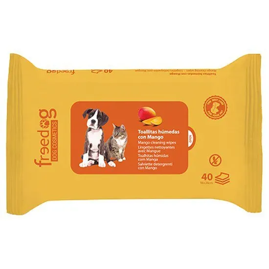 Снимка на Talcum Mango Wipes - Мокри кърпи за кучета и котки с аромат на манго, 40 броя