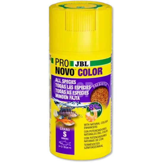 Снимка на JBL Pronovo Color Grano S - Гранулирана цветна храна за живи цветове на всички аквариумни риби от 3-10 см, 100 мл.