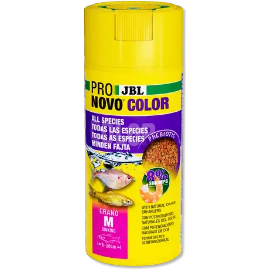 Снимка на JBL PRONOVO COLOR GRANO M - Гранулирана цветна храна за живи цветове на всички аквариумни риби от 8-20 см, 250 мл.