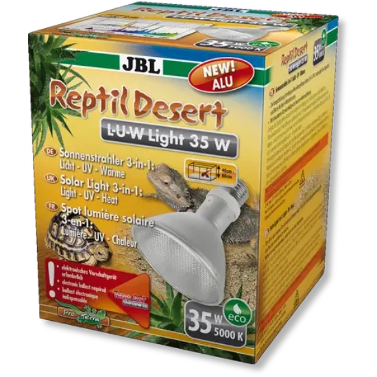 Снимка на JBL ReptilDesert L-U-W Light alu - Металхалогенна слънчева светлина (прожектор) за пустинни терариуми, 35 W