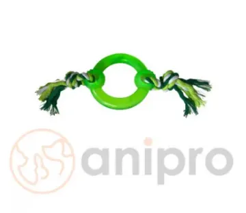 Показвай детайлите за Anipro Play - Въжена играчка за кучета с PVC кръг и 2 възела, бяло/зелено 30 см, 115-125 гр. Снимка на Anipro Play - Въжена играчка за кучета с PVC кръг и 2 възела, бяло/зелено 30 см, 115-125 гр.