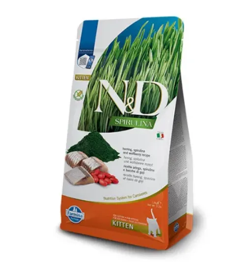 Снимка на N&D Spirulina CAT HERRING Kitten - Пълноценна храна със спирулина за подрастващи котенца с херинга, 1.5 кг.