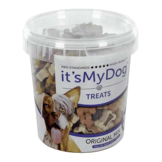 Снимка на It's My Dog Treats Original Mix - Допълваща храна за кучета, вкусни малки лакомства/ награди с форма на кокал, 500 гр.