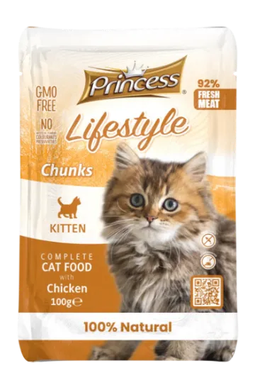 Снимка на Princess - Пауч за подрастващи котки, вкусни хапки с пилешко месо, 22 броя в стек