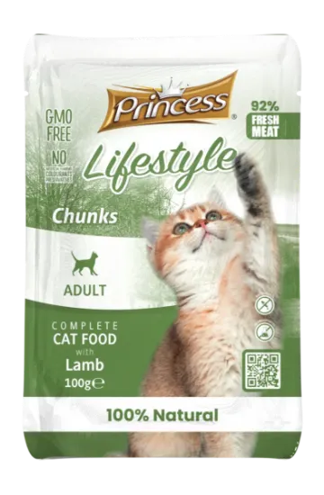Снимка на Princess - Пауч за израснали котки, вкусни хапки с агнешко месо, 22 броя в стек