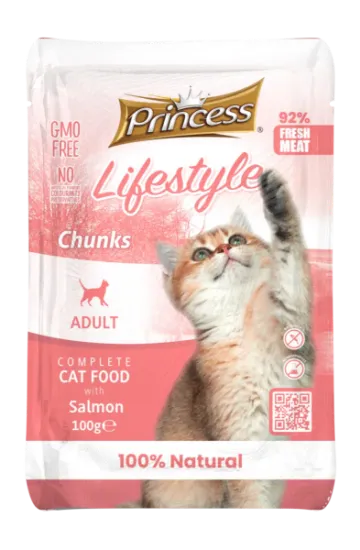 Снимка на Princess - Пауч за израснали котки, вкусни хапки със сьомга, 22 броя в стек