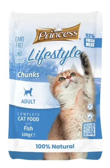 Снимка на Princess - Пауч за израснали котки, вкусни хапки с два вида риба, 22 броя в стек