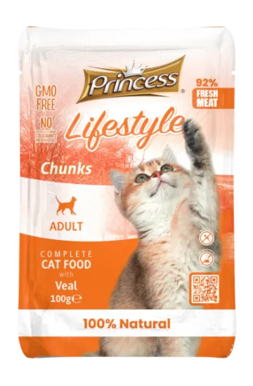 Снимка на Princess - Пауч за израснали котки с телешко месо, 22 броя в стек
