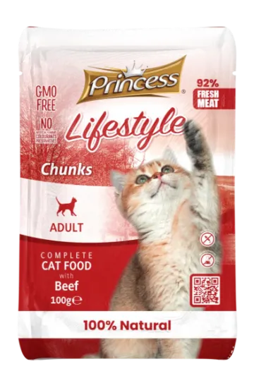Снимка на Princess - Пауч за израснали котки с говеждоо месо, 22 броя в стек