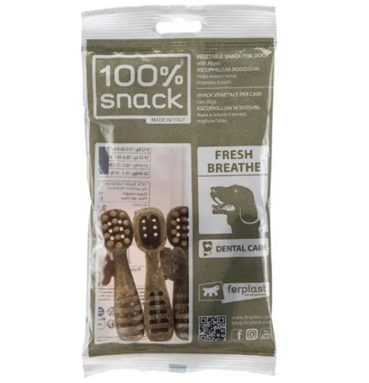 Снимка на Ferplast Snack Fillable Small - Toothbrush Ascophillum – Датурални и вегетариански дентални стикове във форма на четка за зъби за кучета с аскофилум, 62 гр.