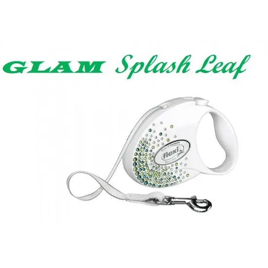 Снимка на Flexi Swarovski GLAM Splash Leaf S - Модерен автоматичен повод за кучета, 3 метра лента, до 12 кг - цвят бял