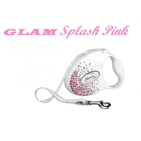 Снимка на Flexi Swarovski GLAM Splash Pink S - Модерен автоматичен повод за кучета, 3 метра лента, до 12 кг - цвят бял