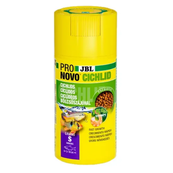Снимка на JBL Pronovo Cichlid Grano S - Основна храна за аквариумни рибки, под формата на гранули, за цихлиди (3-10 см) - 100 мл.