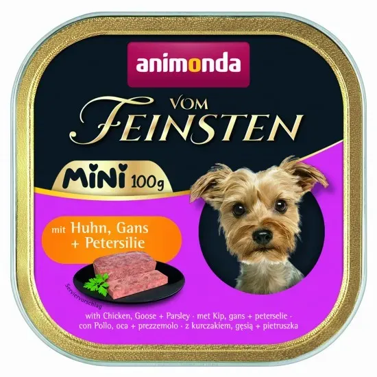 Снимка на Animonda Vom Feinsten Mini Dog - Пълноценна консервирана храна за дребни породи кучета с пилешко, гъше и магданоз, 100 гр./4 броя