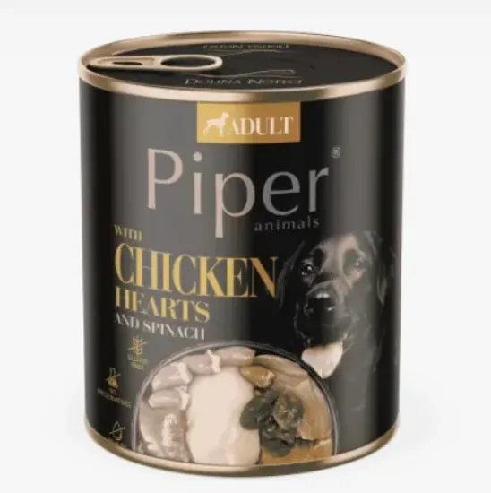Снимка на Piper Adult Dog - Пълноценна консервирана храна за израснали кучета с пилешки сърца, кафяв ориз и спанак, 800 гр./2 броя