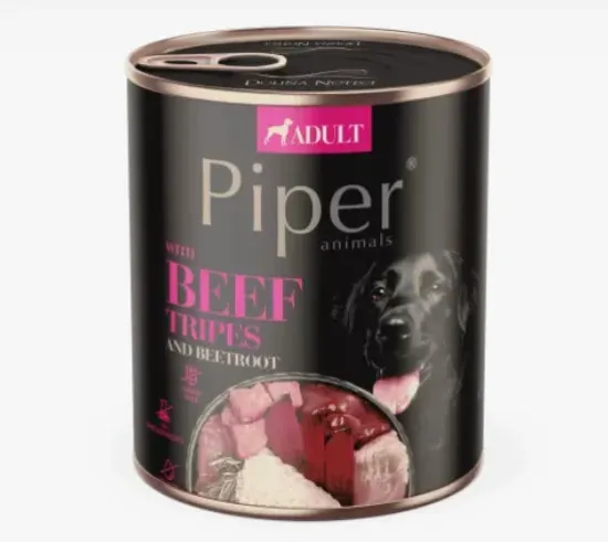 Снимка на Piper Adult Dog - Пълноценна консервирана храна за израснали кучета с говеждо шкембе и червено цвекло, 800 гр./2 броя