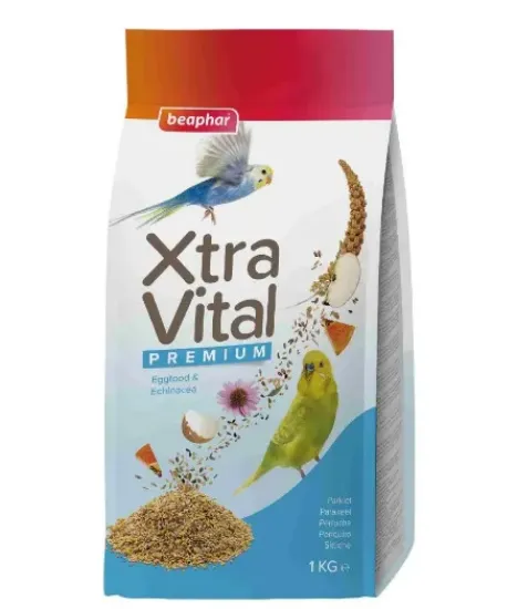 Снимка на Beaphar XtraVital Parakeet - Премиум храна за вълнисти папагали от семена, подове и яйчна храна, 1кг.