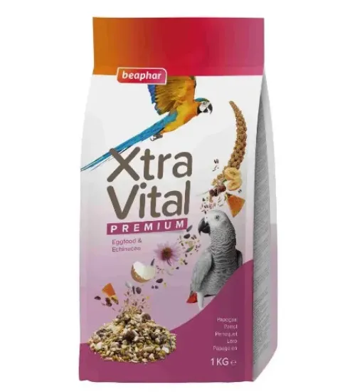 Снимка на Beaphar XtraVital Large Parakeet - Премиум пълноценна храна за големи папагали от семена, плодове и яйчна храна, 1кг.