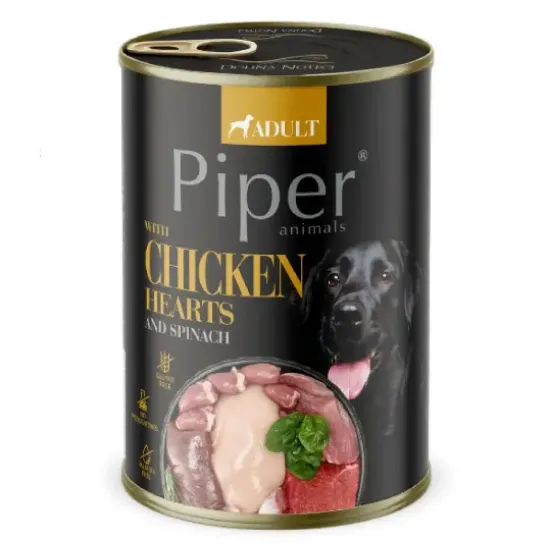 Снимка на Piper Adult Dog - Пълноценна консервирана храна за израснали кучета с пилешки сърца, кафяв ориз и спанак, 400 гр.