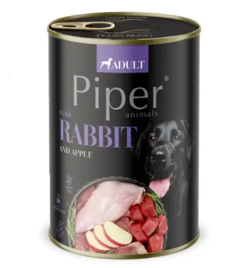 Снимка на Piper Adult Dog – Консервирана храна за израснали кучета със заешко месо и ябълки, 400 гр.