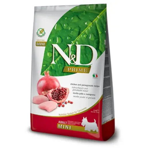 Снимка на N&D Prime Chicken & Pomegranate Adult Mini –Премиум суха храна без зърнени култури за кучета в зряла възраст от дребни породи, с пилешко месо и нар 800 гр.
