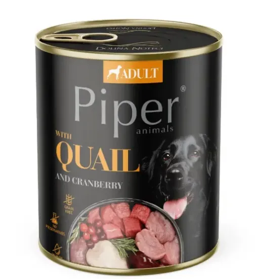 Снимка на Piper Adult Dog - Пълноценна консервирана храна за израснали кучета с месо от пъдпъдък и боровинки, 800гр / 2 броя