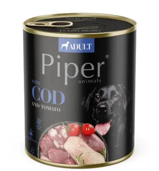Снимка на Piper Adult Dog - Пълноценна консервирана храна за израснали кучета с месо от риба треска и домати, 800гр./ 2 броя