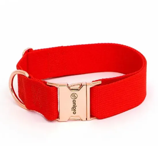 Снимка на Аnipro Extra Strong Rose Gold - Регулируем нашийник за кучета, лента, 40мм/45см-70см - червен с тока розово злато