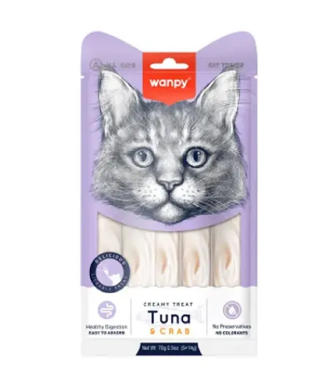 Снимка на Wanpy Cat - Кремообразно лакомство за котки с риба тон и раци, 5х14гр. в пауч